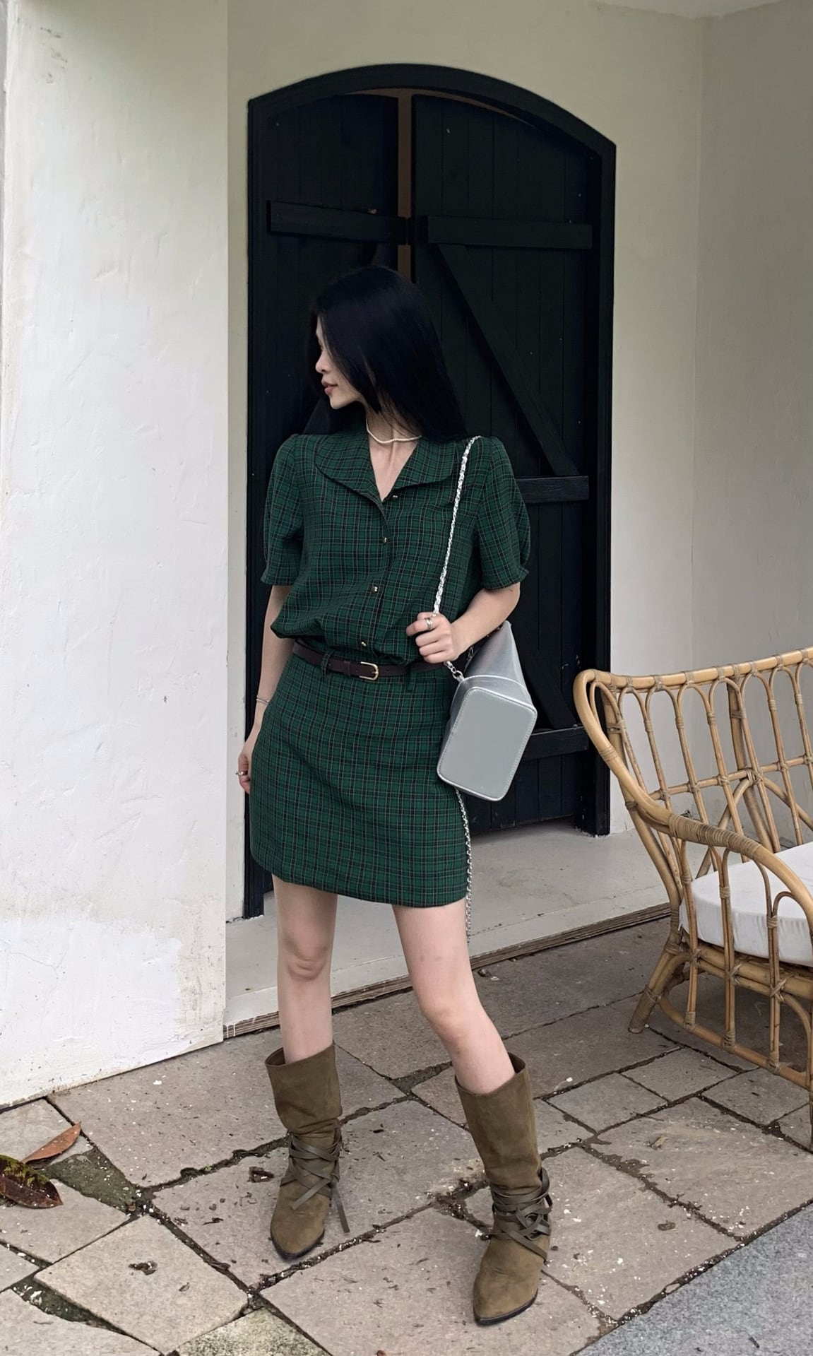 【set】チェック柄ブラウス+スカート2点セットG21572