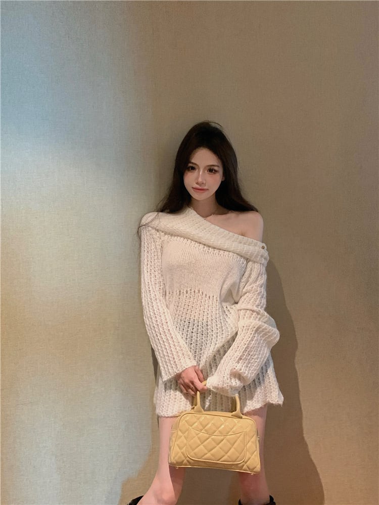 【tops】ボートネックカットワークニットセーター M27932