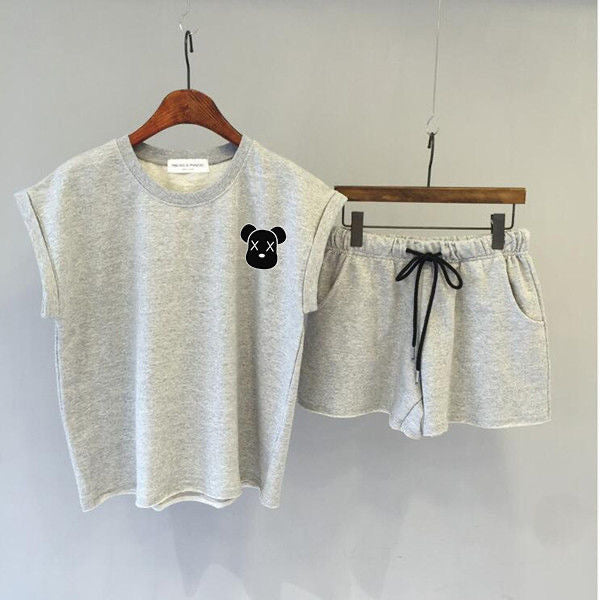 【set】4色動物柄Tシャツ+ショートパンツ2点セットF7762