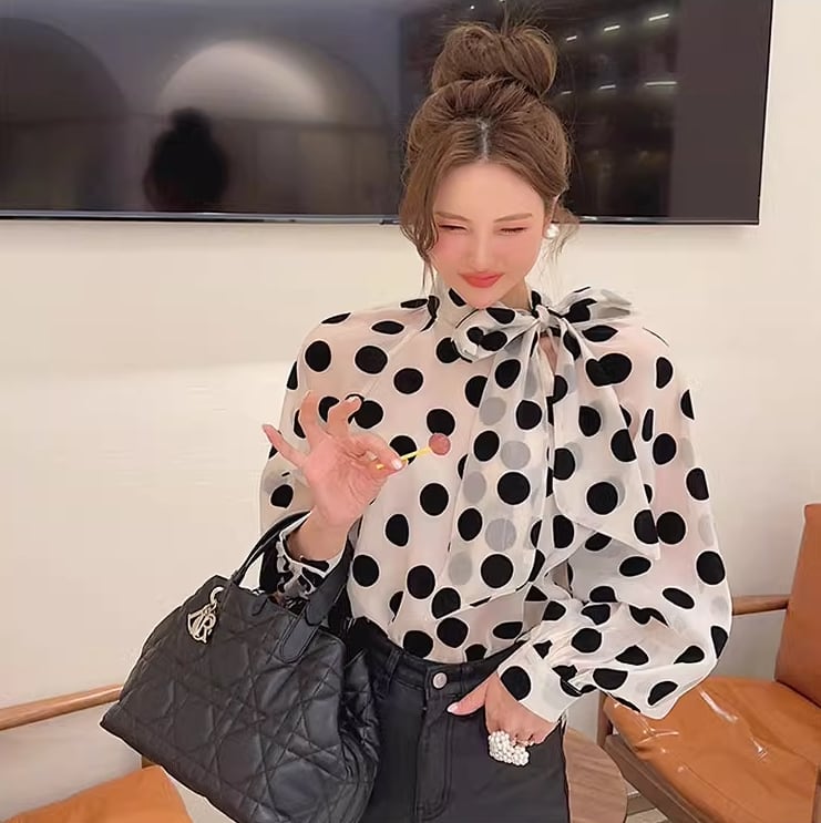 【tops】メッシュリボンブラウスG21342