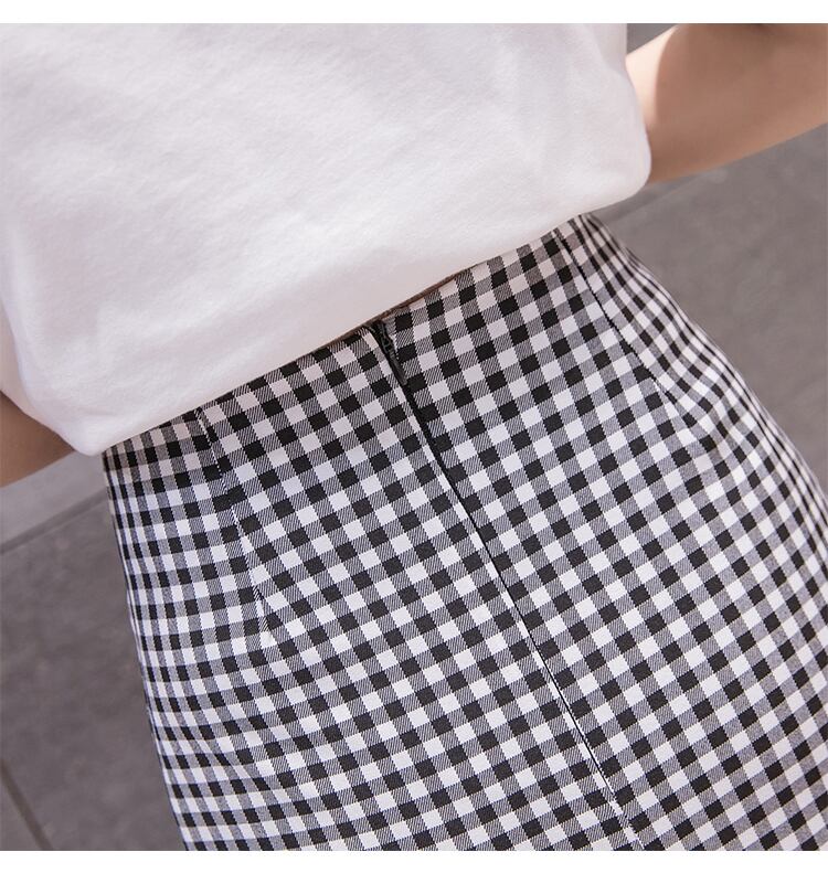 【bottoms】美人度アップファッションフリル着痩せチェック柄ハイウエストフィッシュテールスカート