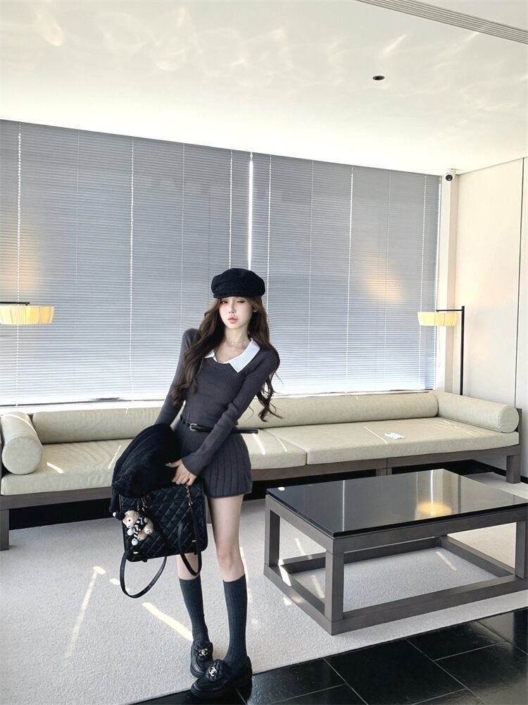 【dress】折り襟ニットワンピース M28887
