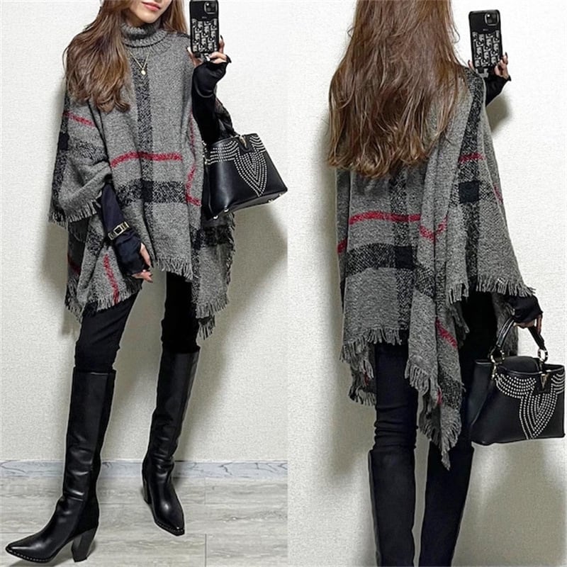 【tops】ハイネックケープニットセーター M18451