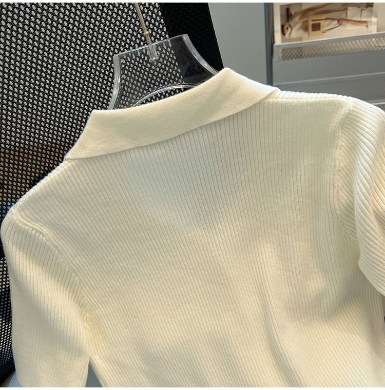 【tops】POLOネックニットTシャツF7401