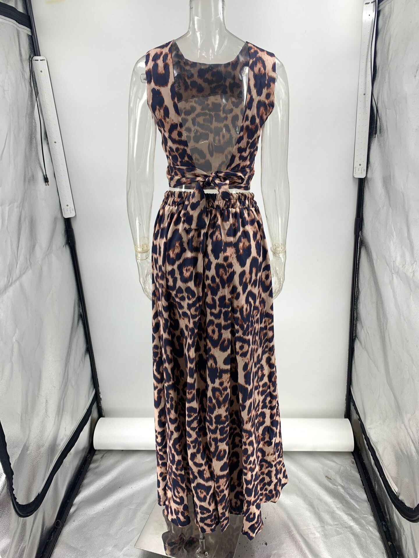 【set】ヒョウ柄バックレストップス×スカートセット M29741