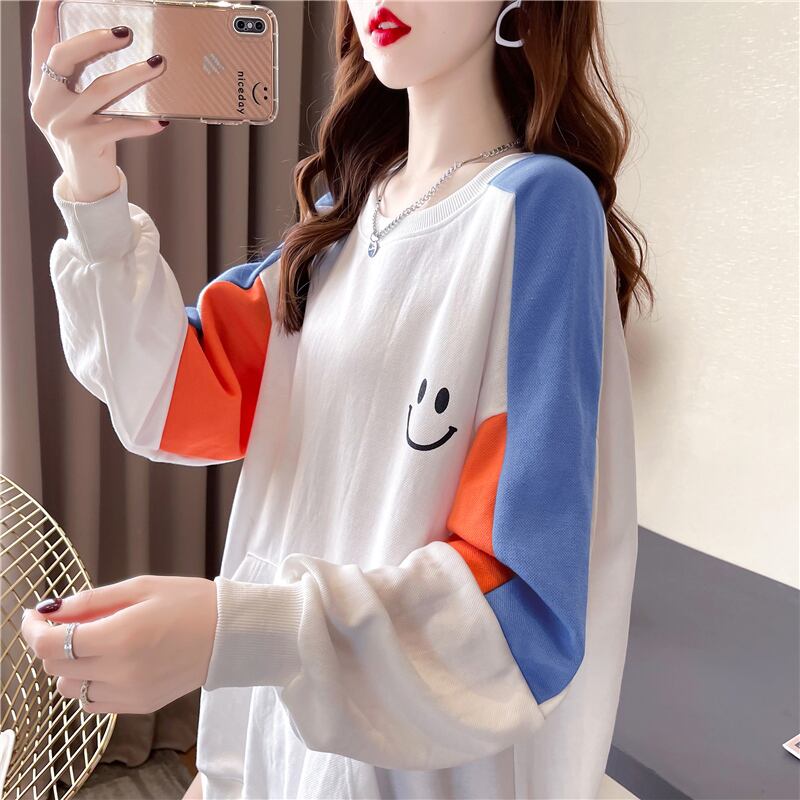 【tops】オシャレ度満点〜ラウンドネック長袖配色英字柄ゆったり着回しパーカーF0677