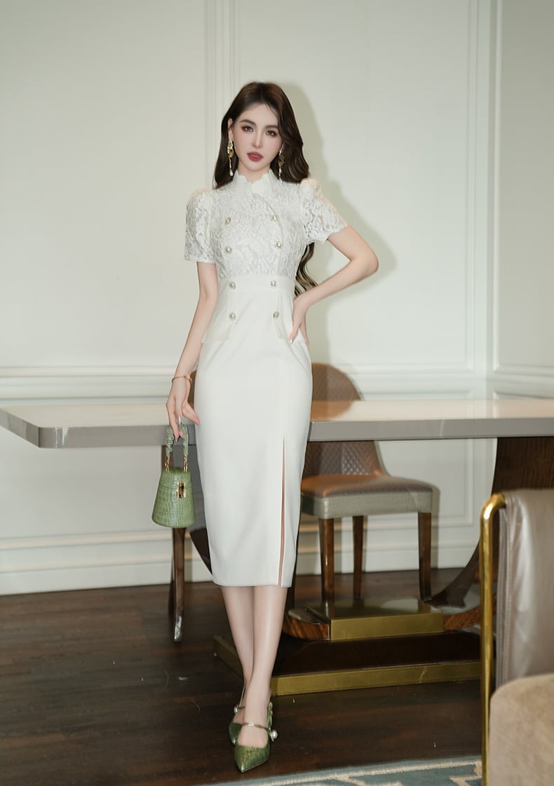 【dress】レース切り替えワンピース M24703