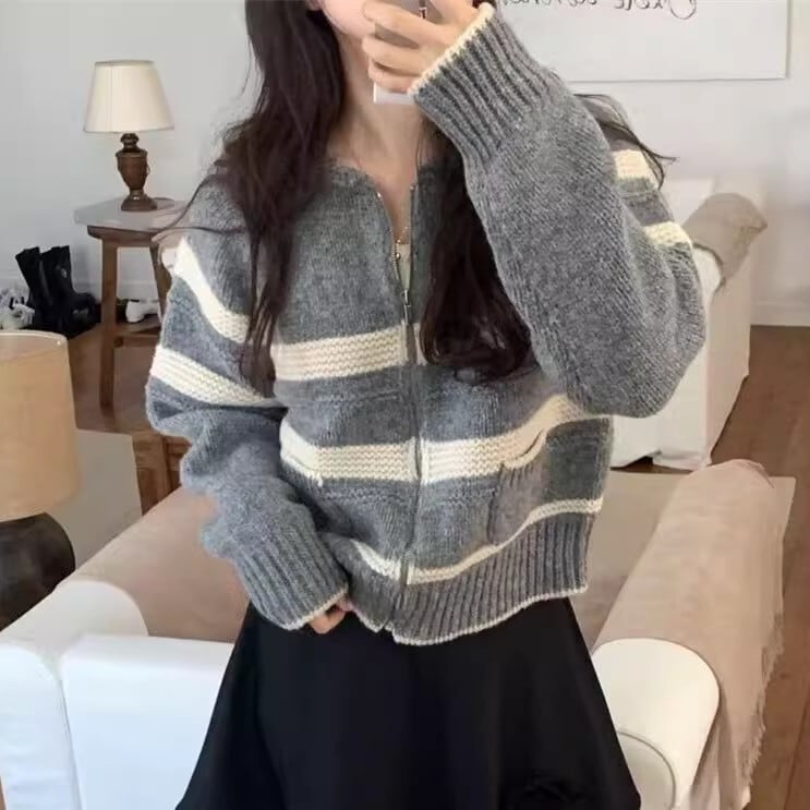 【outer】ボーダー柄ニットカーデ M27799
