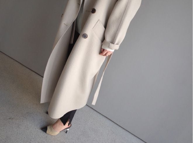 【outer】韓国風ファションINS風3色大きいラペル長袖リボン着回しゆったり厚手秋冬ロング丈アウターコートF0896