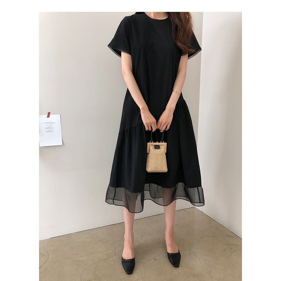 【dress】ファッションシンプルルーズ無地気質満点切り替え着痩せワンピース