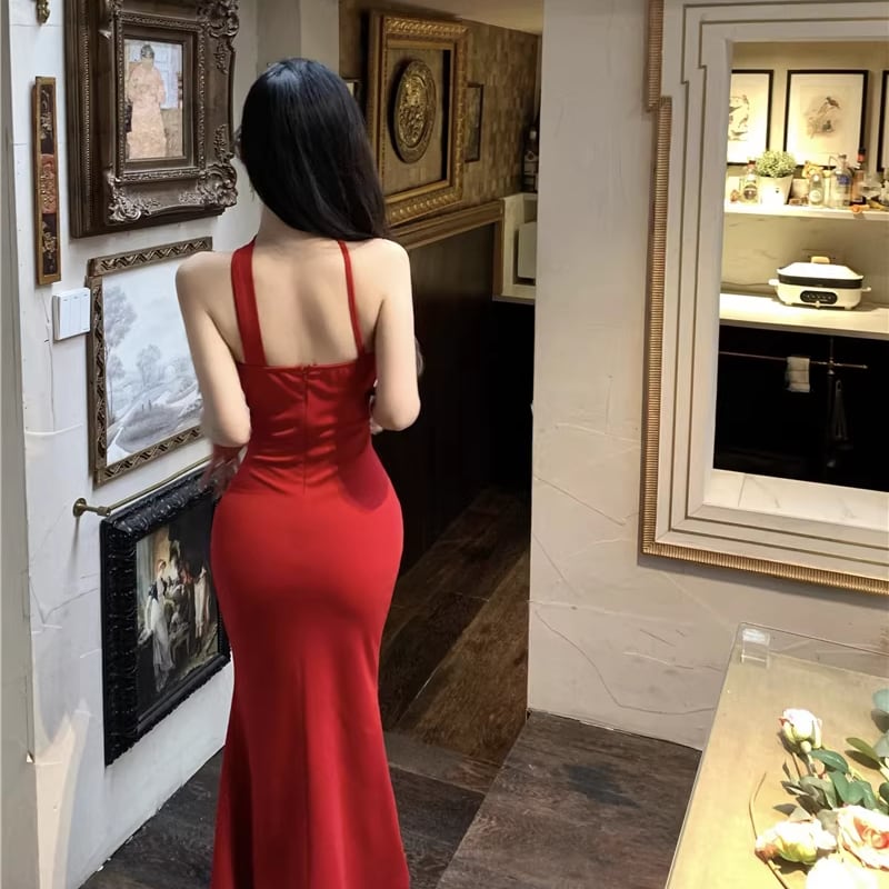 【dress】スリットクロスネックワンピース Q8339