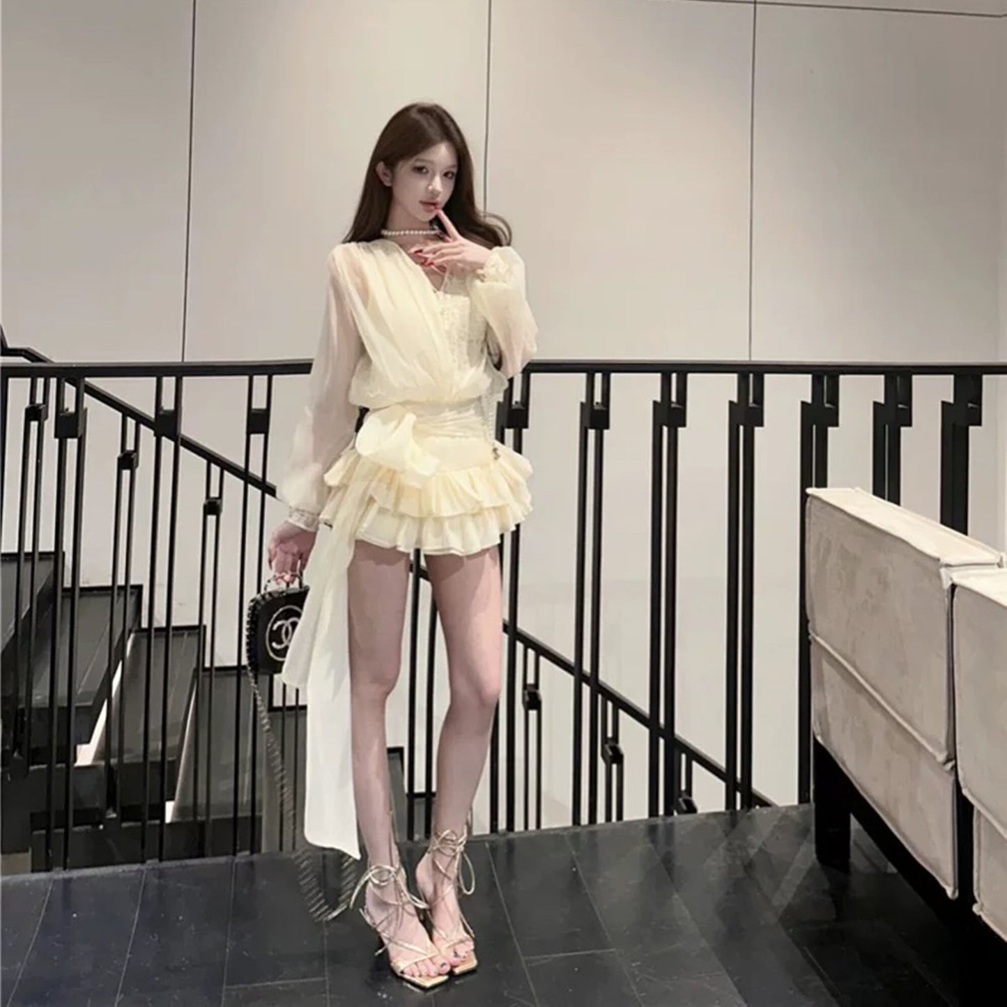 【dress】レースドッキングミニワンピース×ショートパンツセット N3538