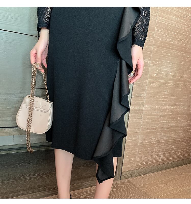 【dress】フランス風!気質満点セクシーデザインレース切り替え不規則ワンピース G2260