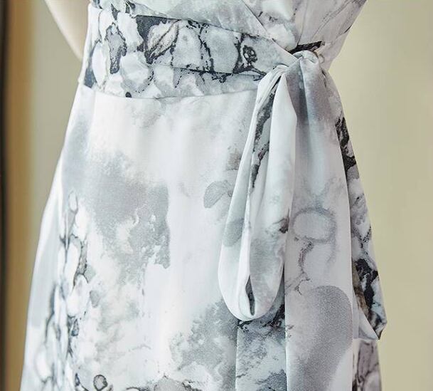 【dress】エレガント美人度アップ!気質満点Vネックシフォン着痩せワンピース G0177