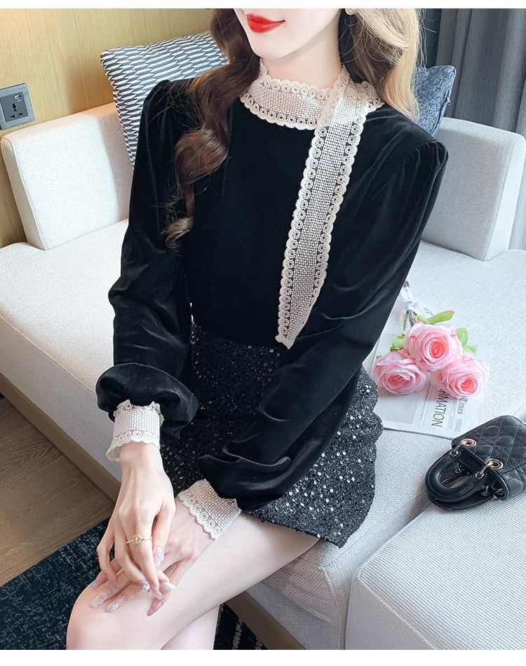 【tops】レース切り替えシャツトップス M27569