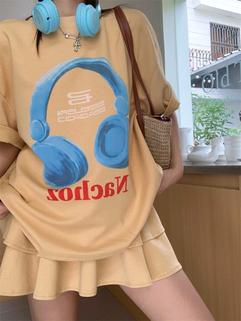 【set】ラウンドネックプリントTシャツ+スカート2点セットG21374