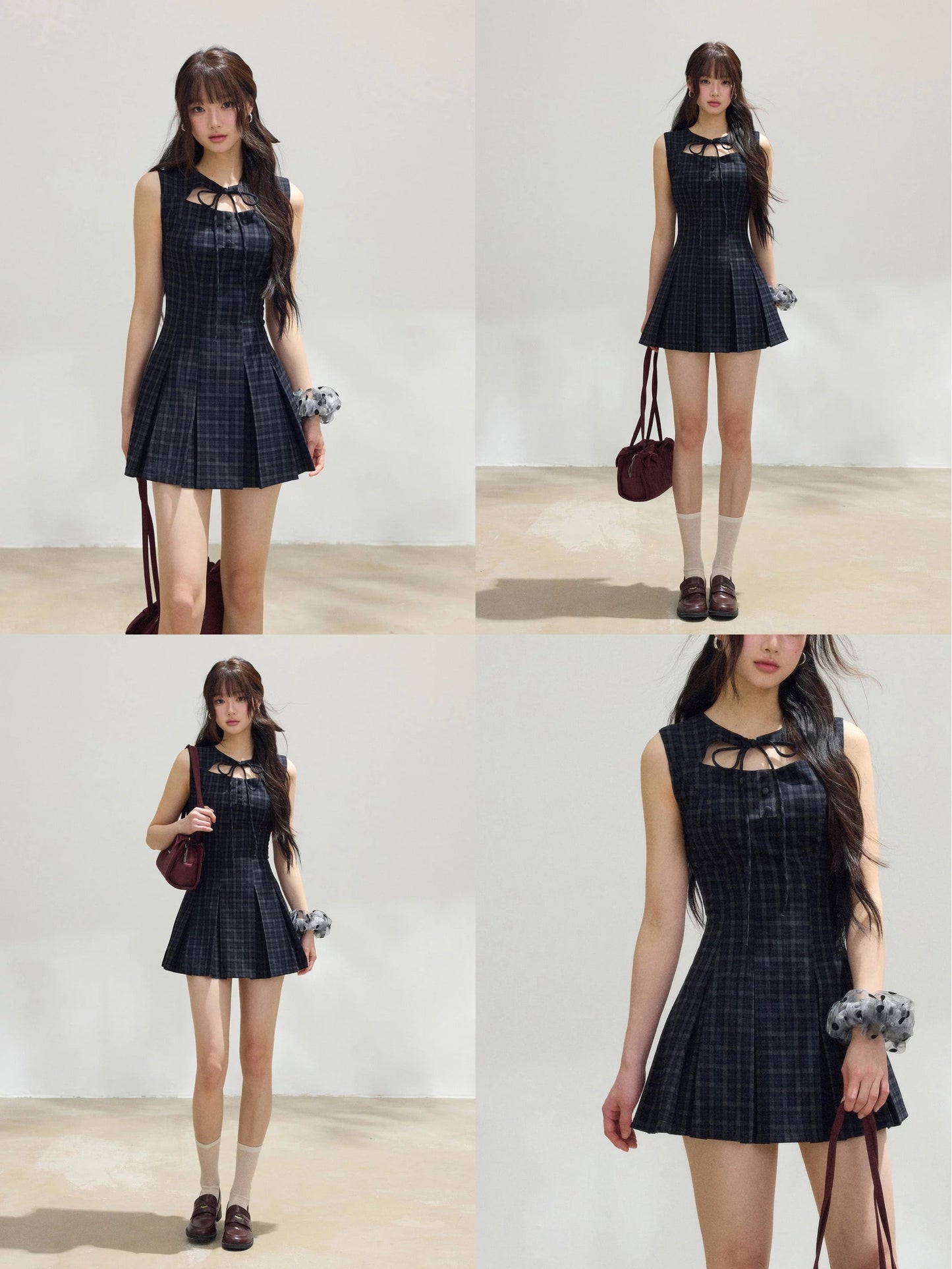 【dress】フロントリボンチェックミニワンピース N3531