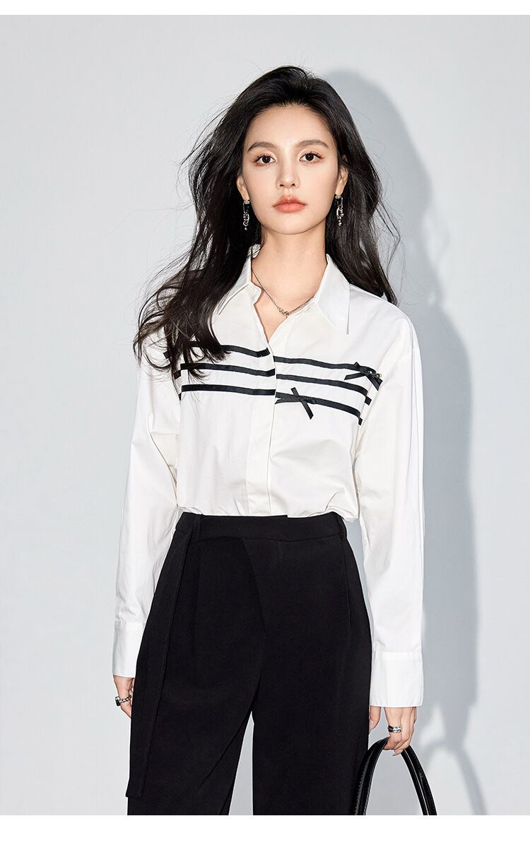 【tops】リボン長袖ブラウスG20241