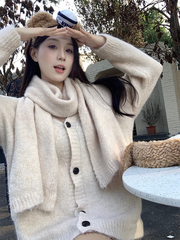 【outer】ニットカーデマフラー付き M27338