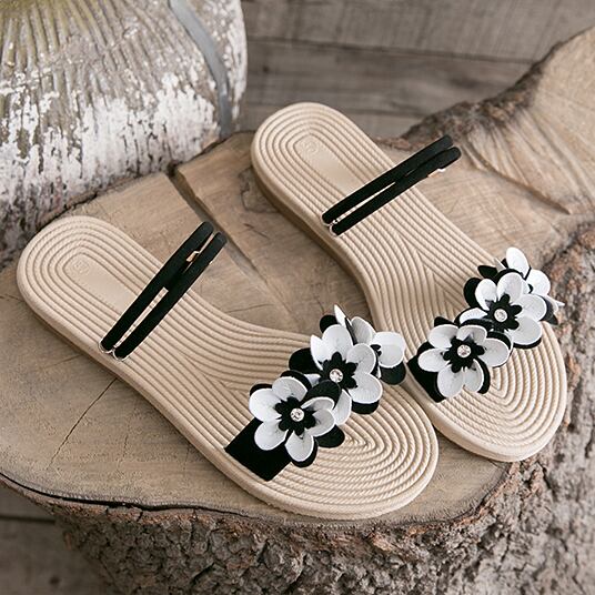 【shoes】履きやすいキレー目配色花模様飾りファッションサンダル