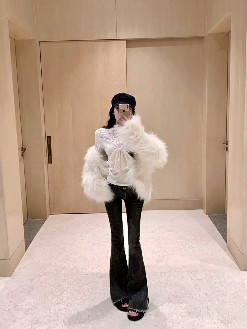 【tops】リボン付きレースドッキングトップス M28143