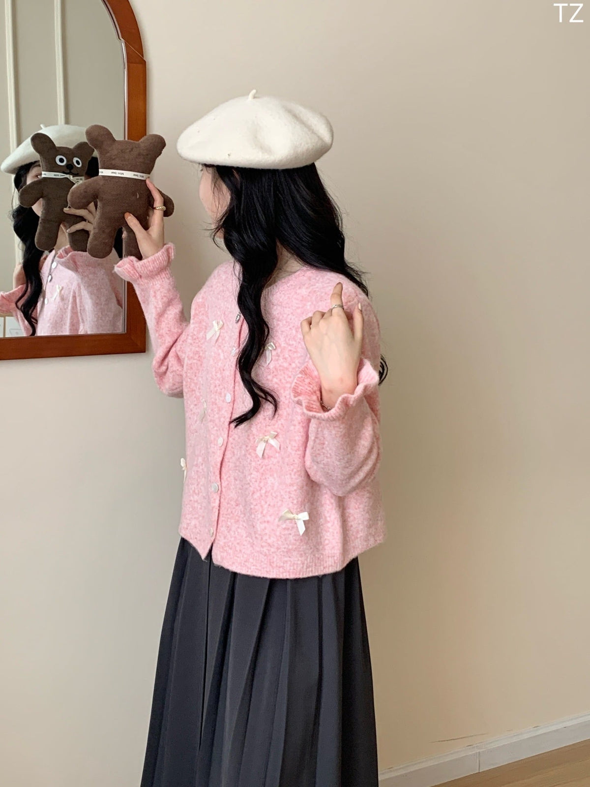 【outer】リボン付きニットカーデ M17962