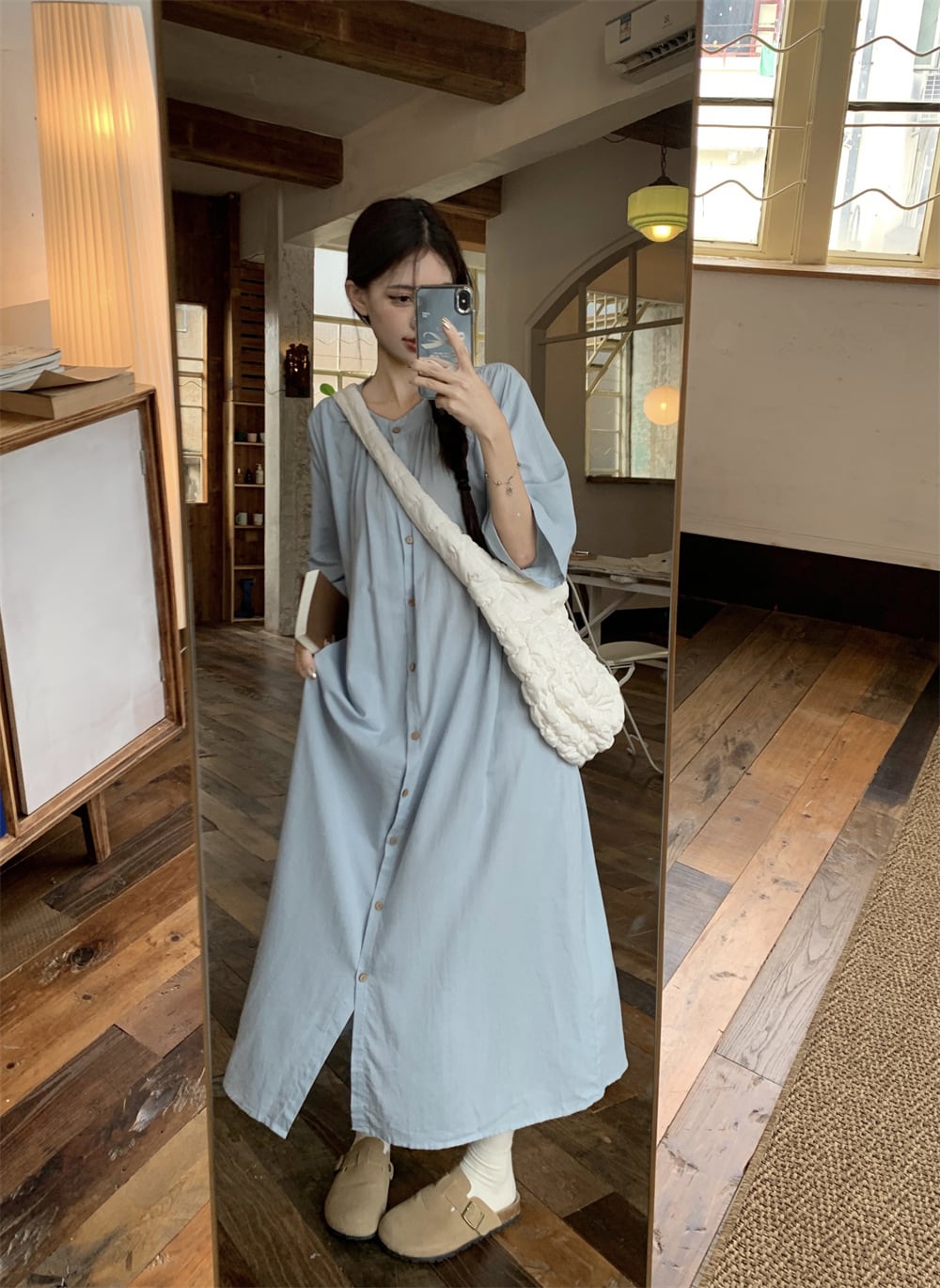 【set】レースカットワークベスト×シャツワンピースセット M25318