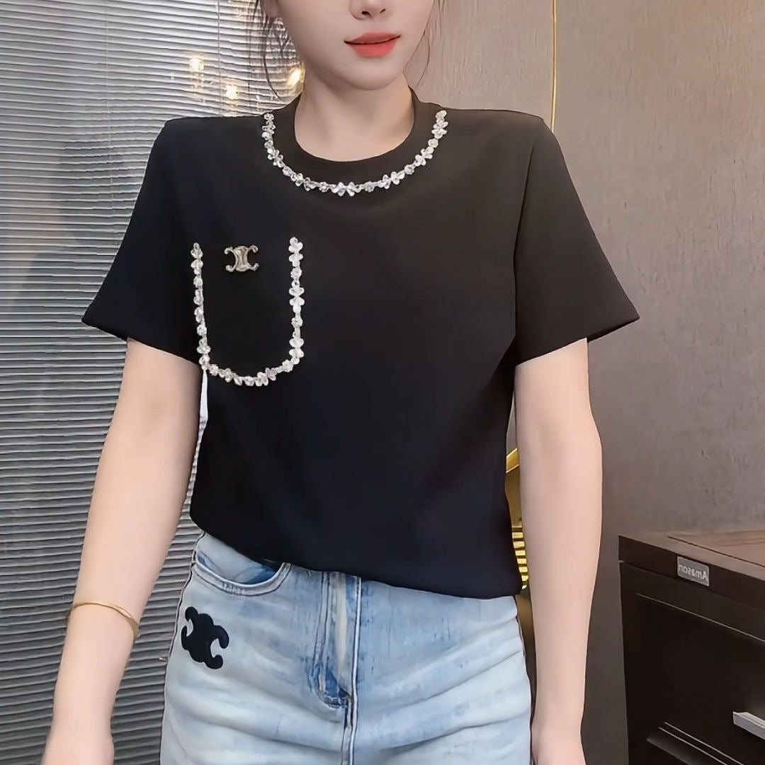 【tops】3色半袖ニットTシャツF7892