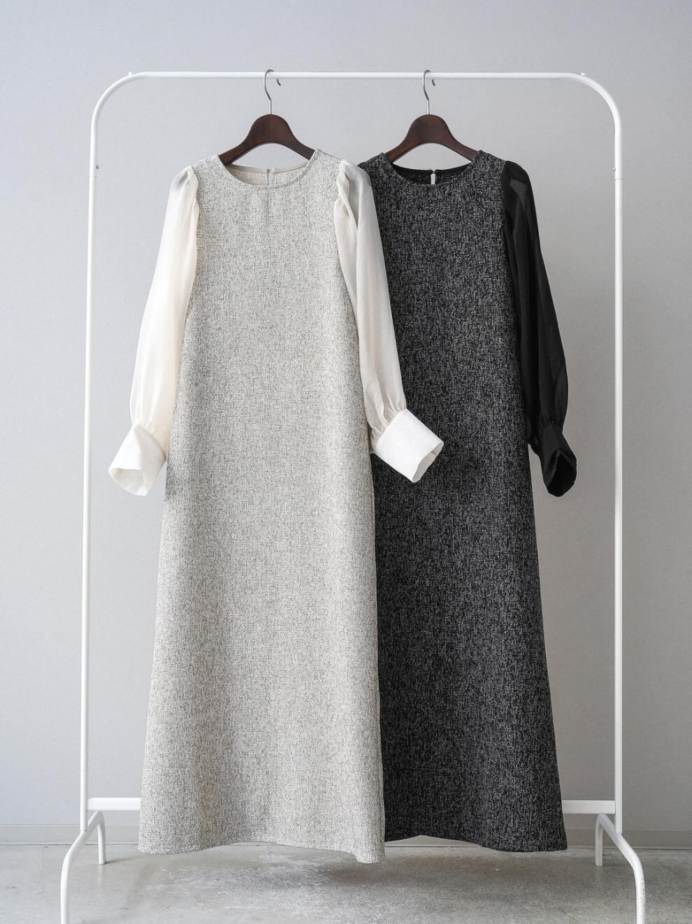 【dress】シアースリーブドッキングワンピース N2964
