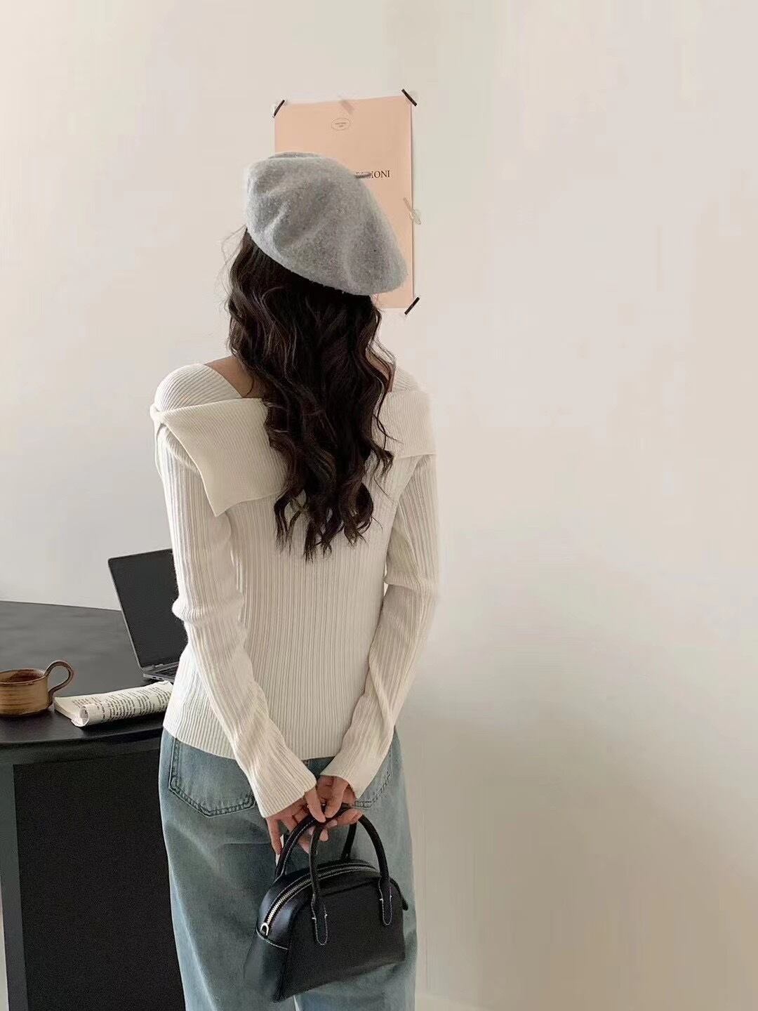 【tops】ボートネックニットトップス M18096