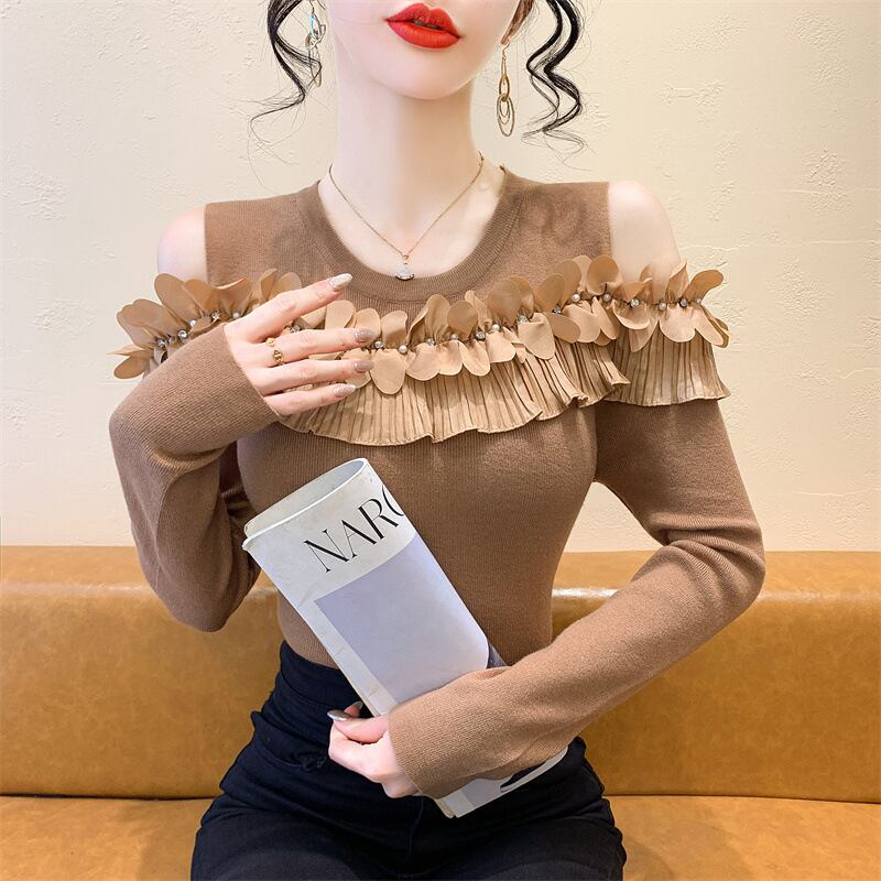 【tops】フリルオフショルダーニットトップス M27519