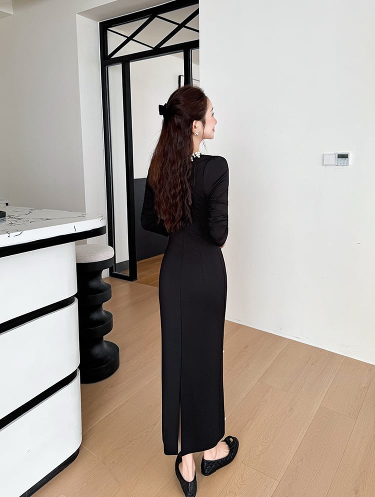 【dress】パール付きロングワンピース Q7500