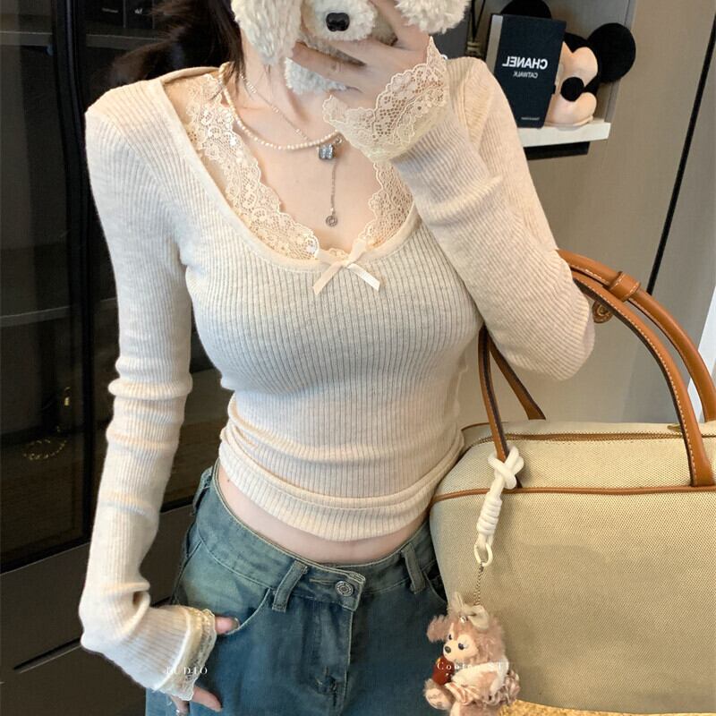 【tops】レースドッキングニットトップス N2897