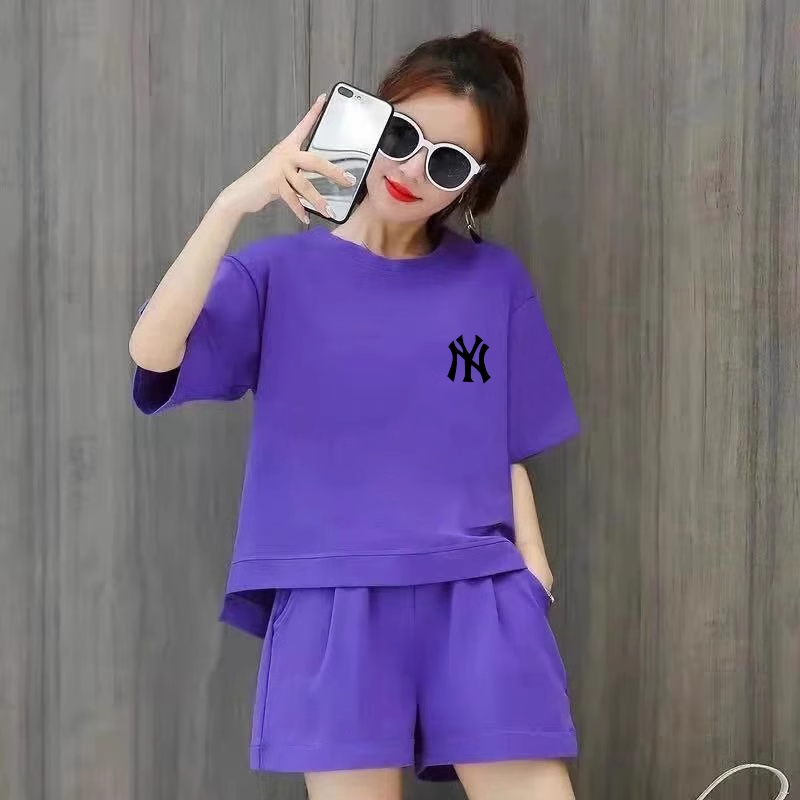 【set】5色英字柄Tシャツ+ショートパンツ2点セットF7704