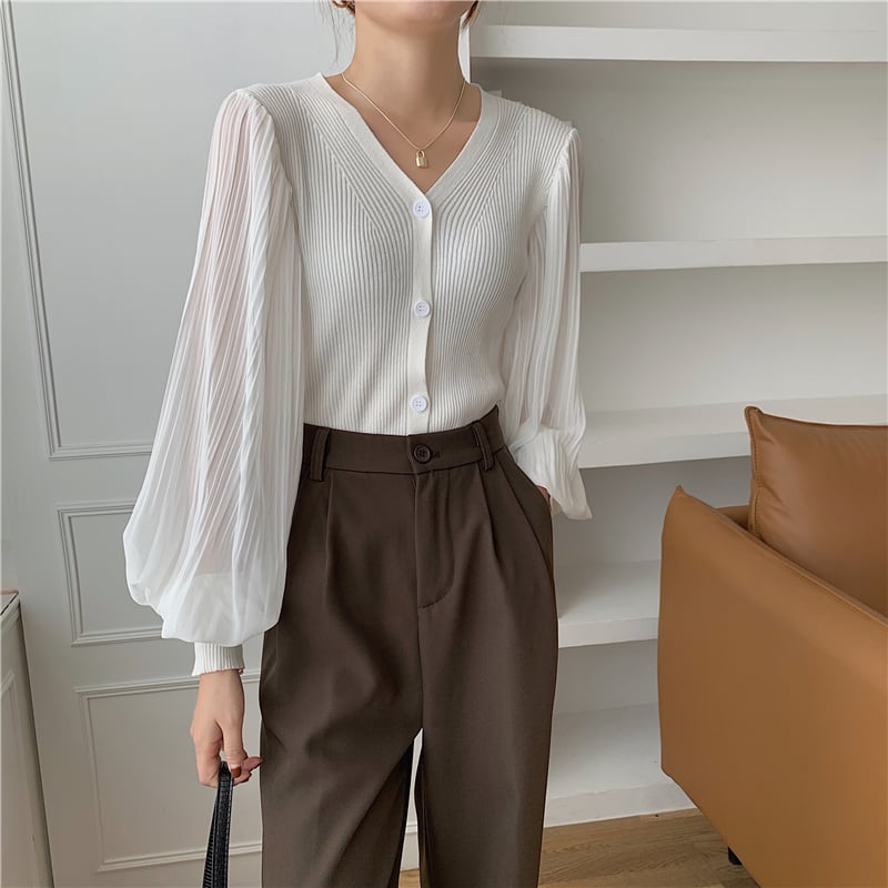 【tops】VネックランタンスリーブTシャツG20320