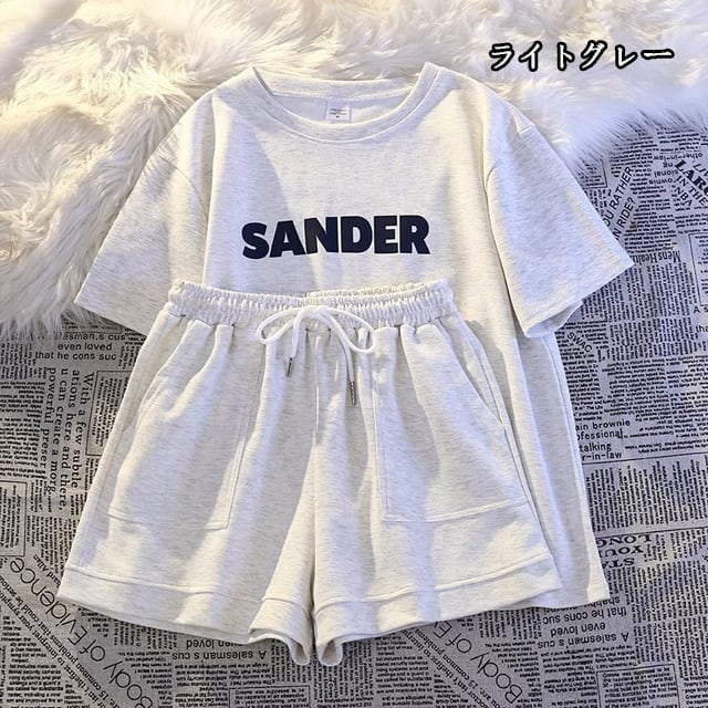 【set】英字柄Tシャツ+ショートパンツ2点セットF7382