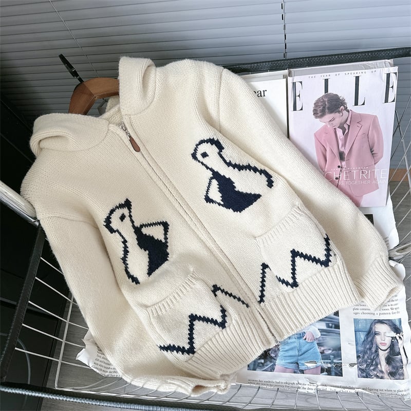 【outer】フード付きニットカーデ M26399