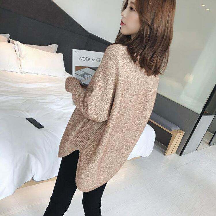 【tops】オシャレ度満点〜秋新作ラウンドネック長袖不規則無地ゆったり着回しニットセーターF0841