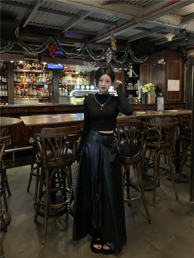 【set】ハイネックTシャツ+Aラインスカート2点セットG21318