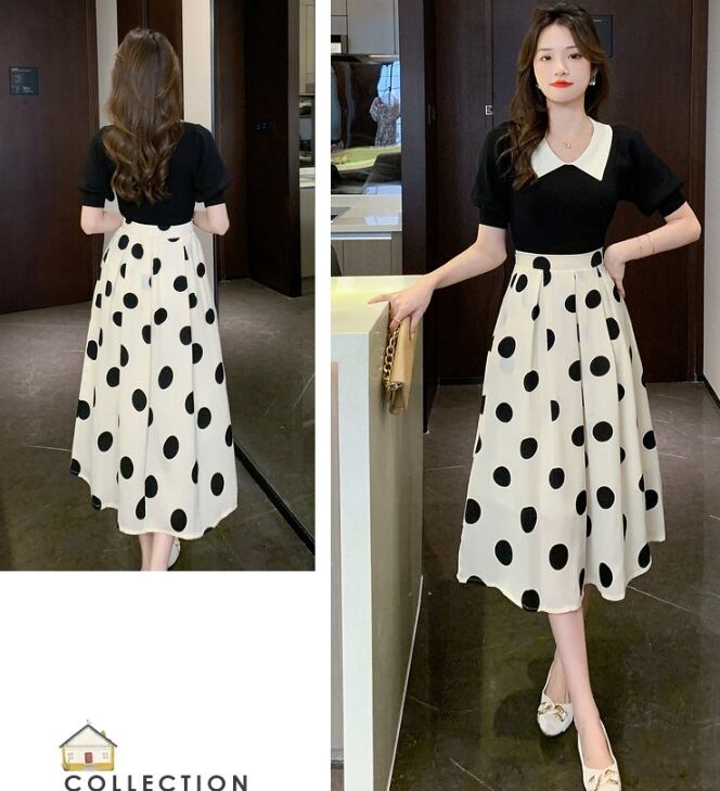 【set】パフスリーブトップス+ドット柄スカート2点セットG20247