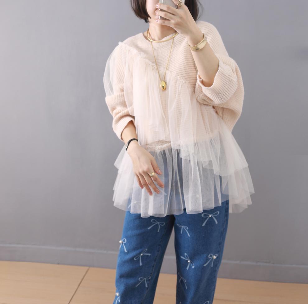 【tops】チュールドッキングニットセーター M26966