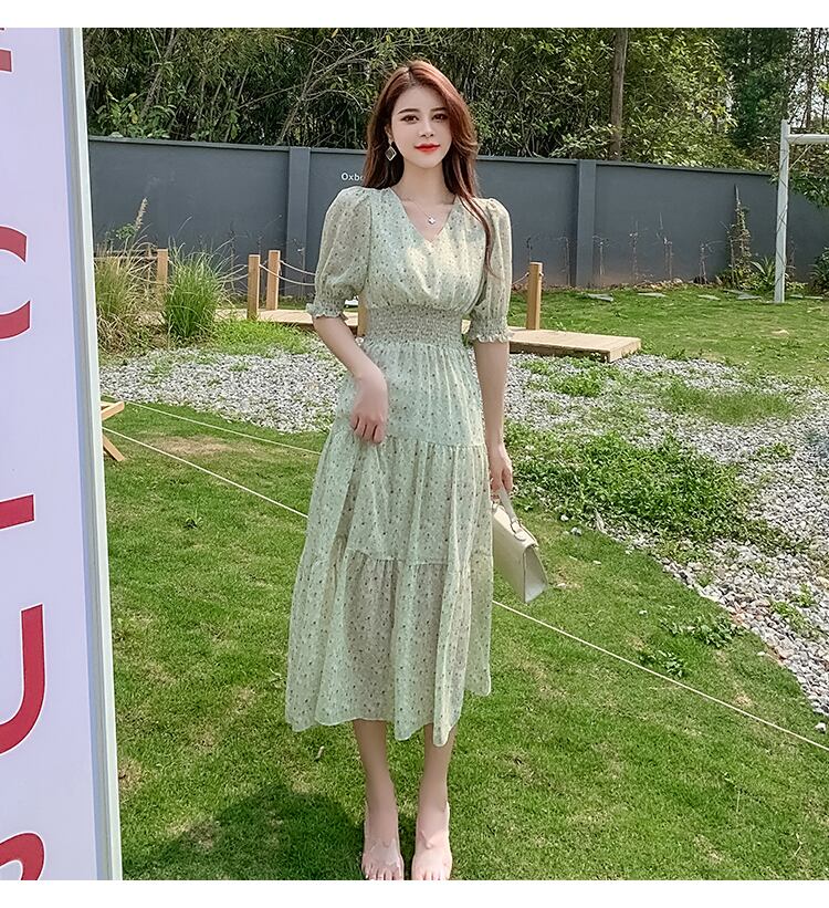 【dress】ファッションend清新!ウィートシフォン森ガール着痩せ花柄ワンピース