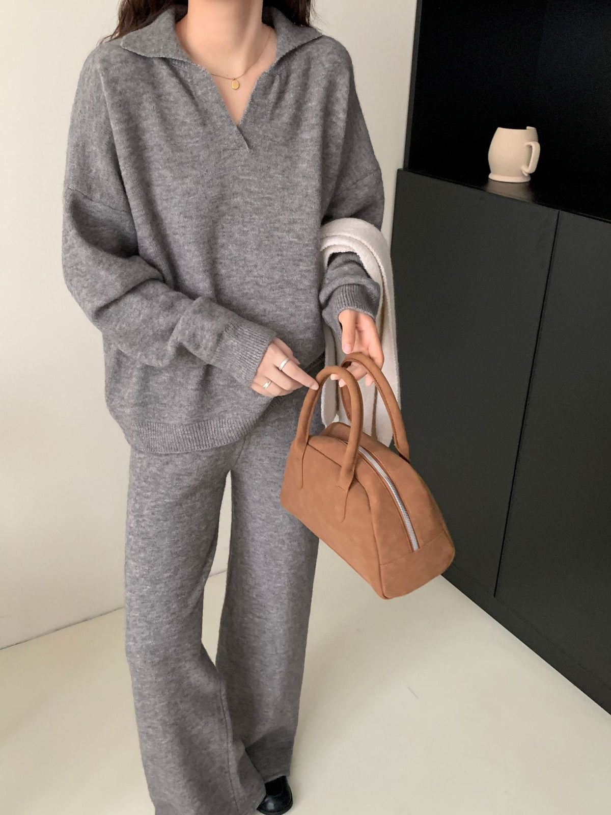 【set】ニットセーター×ワイドパンツセット M26089
