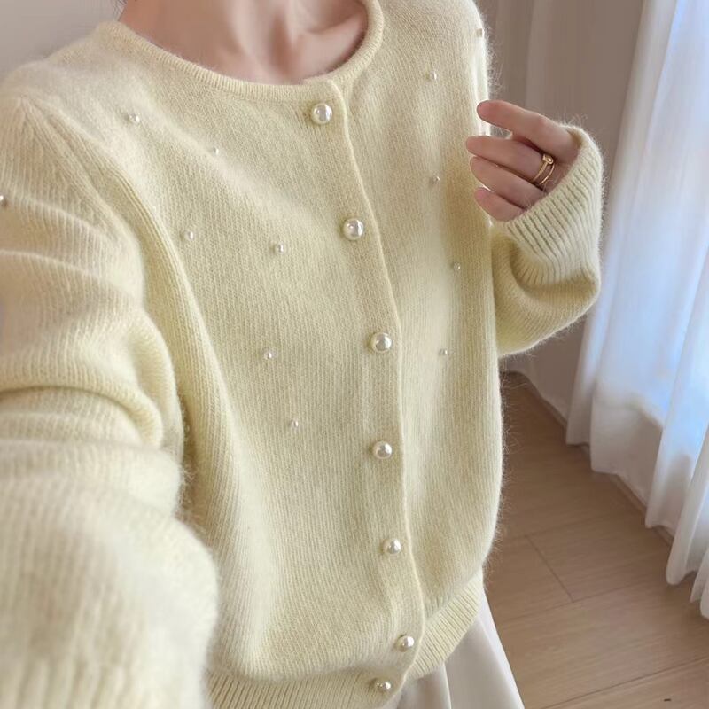 【outer】パール付きニットカーディガン Q7666