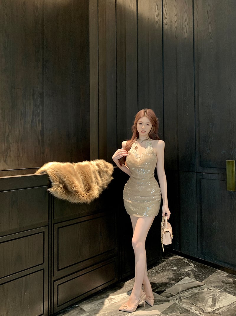 【dress】スパンコールホルターネックワンピース M30063