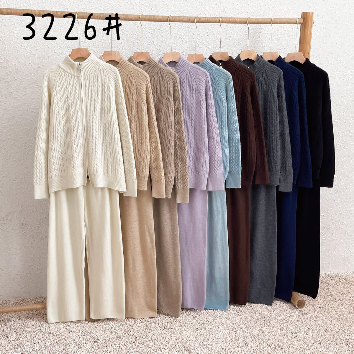 【set】ニットカーデ×ワイドパンツセット M25811