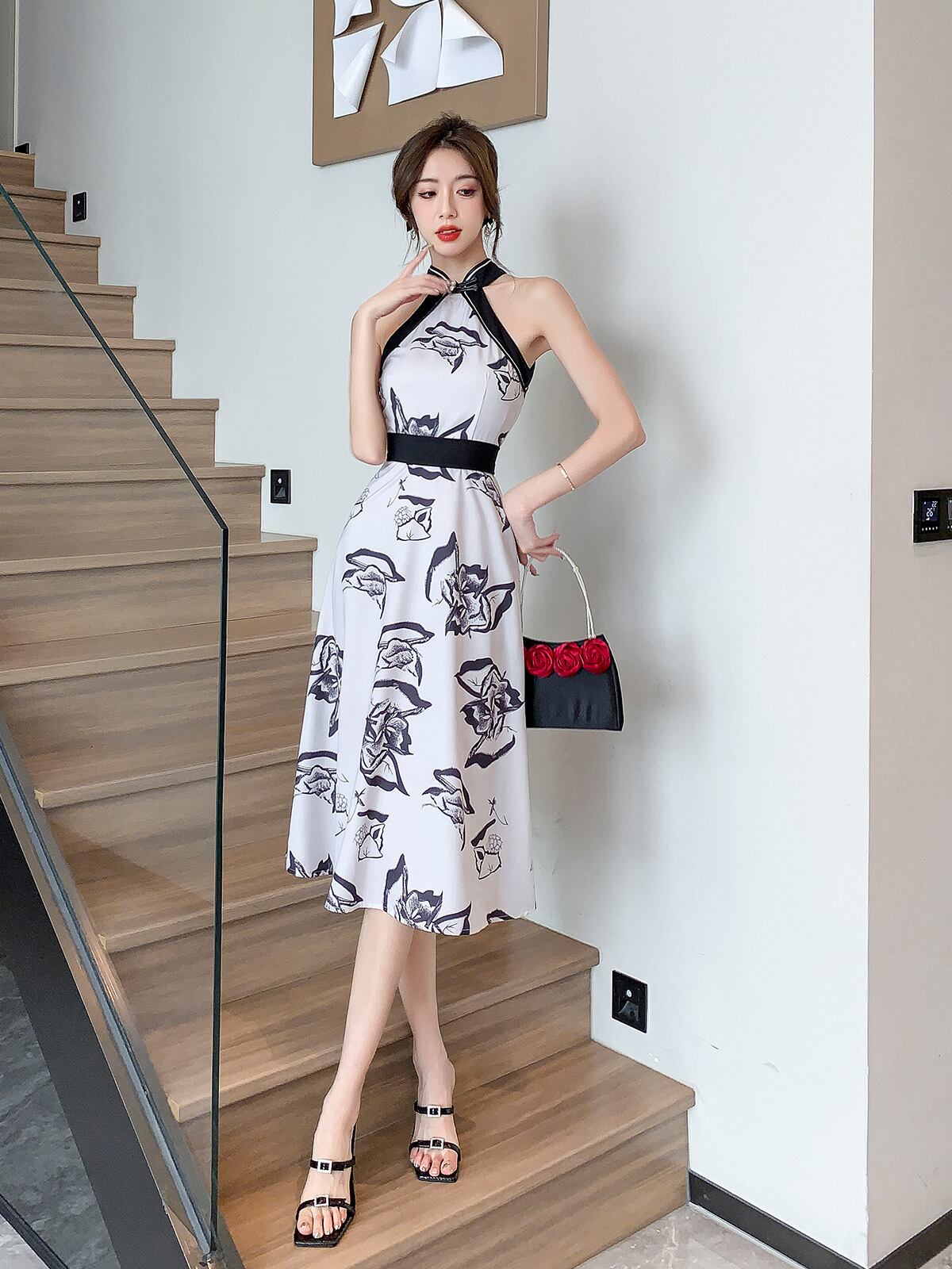 【dress】オフショルダープリントワンピース G20209