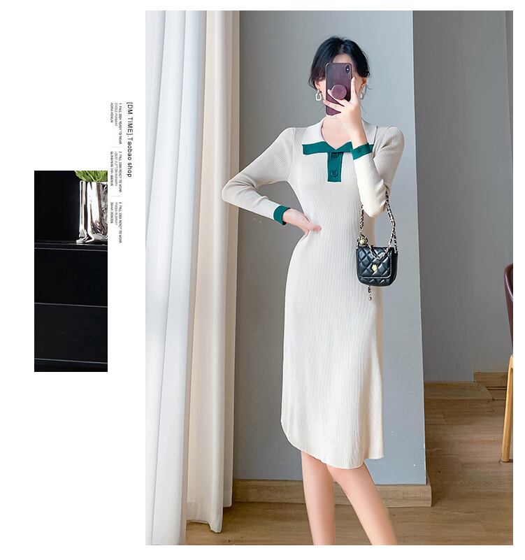 【dress】折り襟ニットワンピース M18990