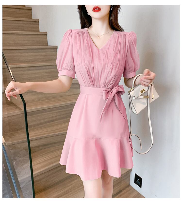 【dress】Vネックパフスリーブマーメイドワンピース G21511