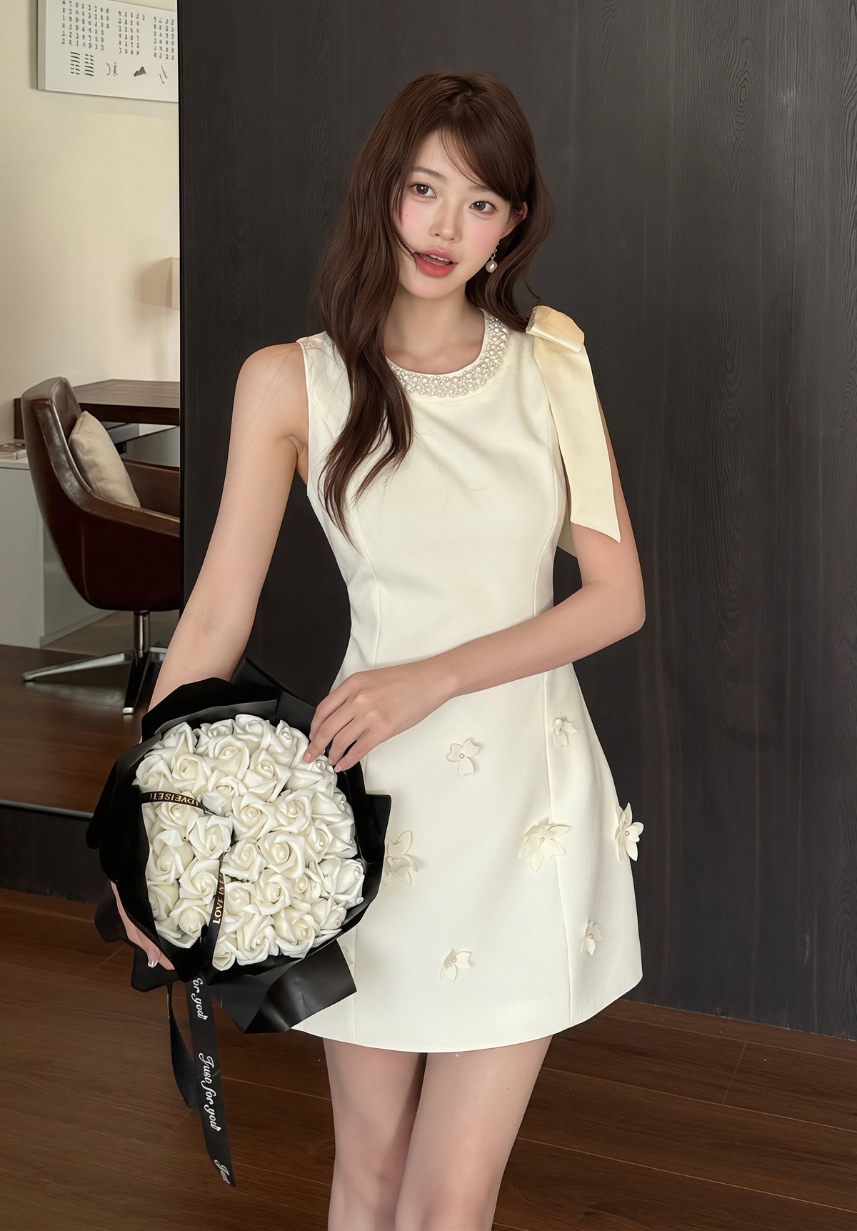 【dress】パール付きノースリーブワンピース Q8818